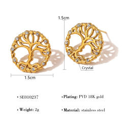Sweet diamond star life tree heart hollow design stainless steel earrings