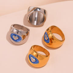 24K gold plated blue enamel heart chunky rings stainless steel rings