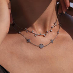 5A cubic zircon diamond necklace hollow clover chain necklace stainless steel necklace