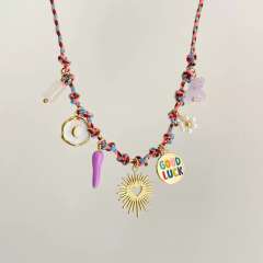 Amazon best-selling summer sea wind starfish pearl love charm colorful rope necklace