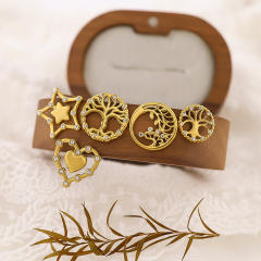 Sweet diamond star life tree heart hollow design stainless steel earrings