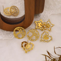 Sweet diamond star life tree heart hollow design stainless steel earrings