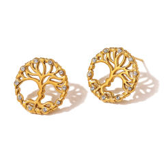 Sweet diamond star life tree heart hollow design stainless steel earrings