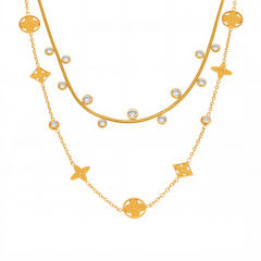 5A cubic zircon diamond necklace hollow clover chain necklace stainless steel necklace
