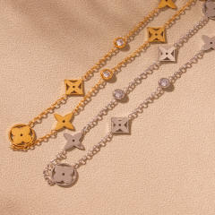 5A cubic zircon diamond necklace hollow clover chain necklace stainless steel necklace