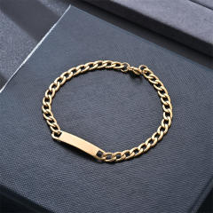 Stainless steel bracelet figaro chain engrave bar chain bracelet for men women
