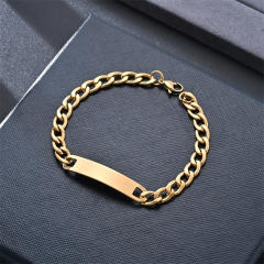 Stainless steel bracelet figaro chain engrave bar chain bracelet for men women