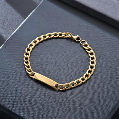 Stainless steel bracelet figaro chain engrave bar chain bracelet for men women