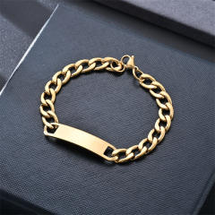 Stainless steel bracelet figaro chain engrave bar chain bracelet for men women