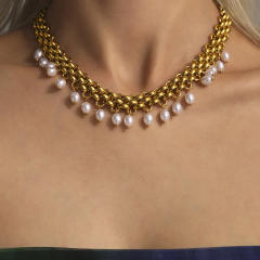 Pearl Beads Tassel Necklace Bracelet Thick Exaggerated Heavy Industry Stainless Steel Jewelry for Women