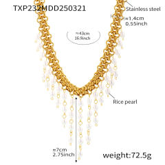Pearl Beads Tassel Necklace Bracelet Thick Exaggerated Heavy Industry Stainless Steel Jewelry for Women