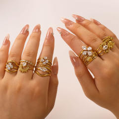 Zircon Love Four-leaf Flower Stainless Steel Rings Women's stackable rings