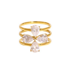 Zircon Love Four-leaf Flower Stainless Steel Rings Women's stackable rings