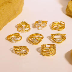 Zircon Love Four-leaf Flower Stainless Steel Rings Women's stackable rings