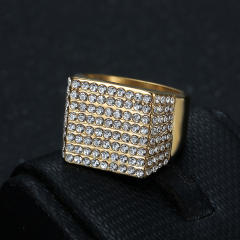 HIPHOP Jewelry Titanium Steel Gold Plated Square Full Diamond Ring