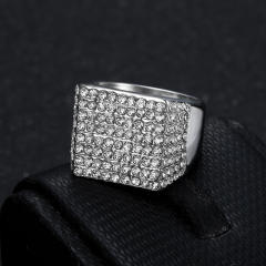 HIPHOP Jewelry Titanium Steel Gold Plated Square Full Diamond Ring