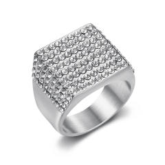 HIPHOP Jewelry Titanium Steel Gold Plated Square Full Diamond Ring