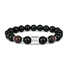 Stainless steel 10mm natural stone bracelet Tiger Eye obsidian men's bracelet wholesale
