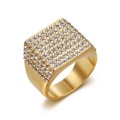 HIPHOP Jewelry Titanium Steel Gold Plated Square Full Diamond Ring
