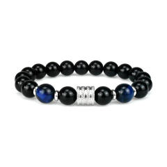 Stainless steel 10mm natural stone bracelet Tiger Eye obsidian men's bracelet wholesale