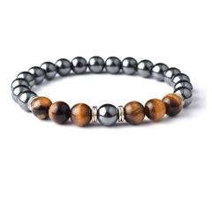 8mm natural stone energy stone Black magnet Tiger Eye volcanic rock beaded bracelet wholesale
