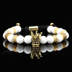 Natural tiger eye stone micro-inlaid zircon crown woven bracelet enamel stainless steel bangle set for men