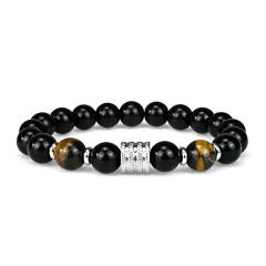 Stainless steel 10mm natural stone bracelet Tiger Eye obsidian men's bracelet wholesale