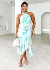 2025 Summer Women's Printed Sling Sexy halter neck dress Mid dress