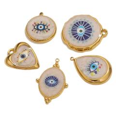 Stainless Steel Vintage Round Blue Eye Pendant DIY Oil Dropping Devil's Eye Bracelet Necklace Keychain Jewelry Accessories 5pcs/pack