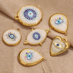 Stainless Steel Vintage Round Blue Eye Pendant DIY Oil Dropping Devil's Eye Bracelet Necklace Keychain Jewelry Accessories 5pcs/pack