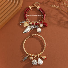 Imitation leather rope alloy leaf Charm layer necklace bracelet suit