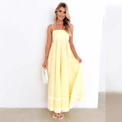 Women's summer new fashion temperament long lace stitching tea break sling dress