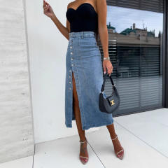 Women's Button Irregular Split Half-length Denim Skirt High Waist Sexy Slim-fit Hip Skirt