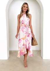 2025 Summer Women's Printed Sling Sexy halter neck dress Mid dress