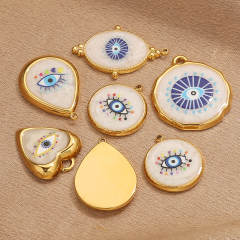 Stainless Steel Vintage Round Blue Eye Pendant DIY Oil Dropping Devil's Eye Bracelet Necklace Keychain Jewelry Accessories 5pcs/pack