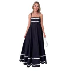 Women's summer new fashion temperament long lace stitching tea break sling dress