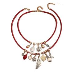 Imitation leather rope alloy leaf Charm layer necklace bracelet suit