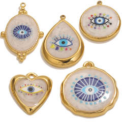 Stainless Steel Vintage Round Blue Eye Pendant DIY Oil Dropping Devil's Eye Bracelet Necklace Keychain Jewelry Accessories 5pcs/pack