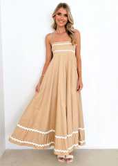 Women's summer new fashion temperament long lace stitching tea break sling dress