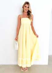 Women's summer new fashion temperament long lace stitching tea break sling dress