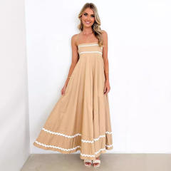 Women's summer new fashion temperament long lace stitching tea break sling dress