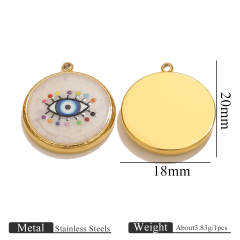 Stainless Steel Vintage Round Blue Eye Pendant DIY Oil Dropping Devil's Eye Bracelet Necklace Keychain Jewelry Accessories 5pcs/pack