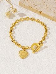 Initial heart charm stainless steel chain bracelet toggle bracelet