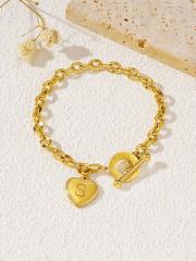 Initial heart charm stainless steel chain bracelet toggle bracelet