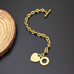 Initial heart charm stainless steel chain bracelet toggle bracelet