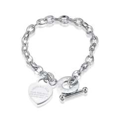 Initial heart charm stainless steel chain bracelet toggle bracelet
