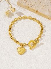 Initial heart charm stainless steel chain bracelet toggle bracelet