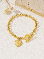Initial heart charm stainless steel chain bracelet toggle bracelet