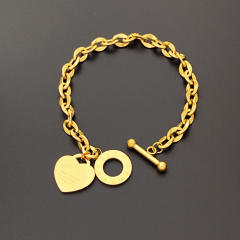Initial heart charm stainless steel chain bracelet toggle bracelet