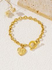 Initial heart charm stainless steel chain bracelet toggle bracelet